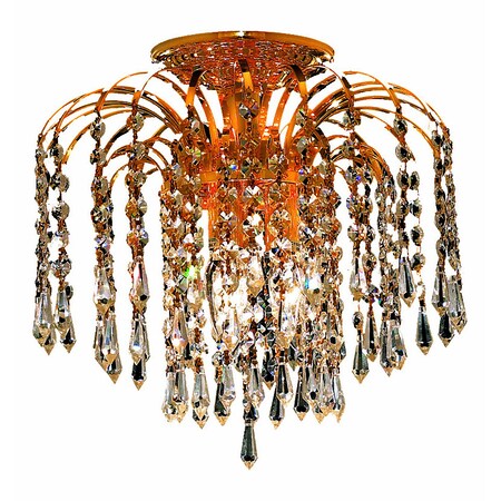 Elegant Furniture Falls 3 Light Gold Flush Mount Clear Elegant Cut Crystal